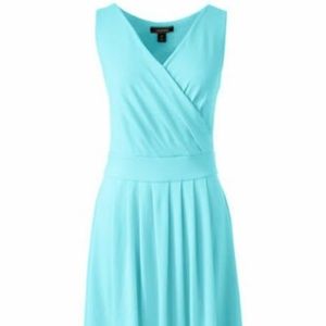 Lands End Fit and Flare Dress Aqua Shell